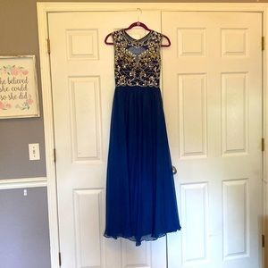 Dark blue heart back Nina Canacci prom dress size 2